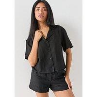 Tommy Hilfiger Frayed Linen Blend Shirt - Black