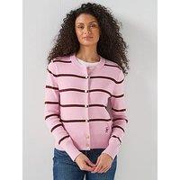 Tommy Hilfiger Premium Knit Gold-Tone Button Stripe Cardigan - Pink