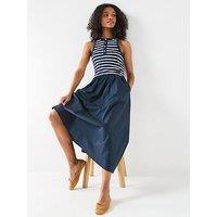 Tommy Hilfiger Gold Button Poplin Midi Dress - Navy