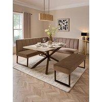 Very Home Valetta Velvet 160 Cm Dining Table & Bench Dining Set - Mink/Bronze