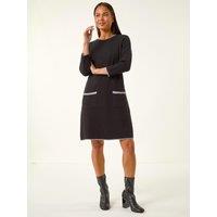 Roman Petite Buttoned Knit A-Line Dress - Black