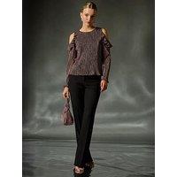 Roman Shimmer Cold Shoulder Plisse Top - Pink