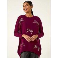 Roman Embellished Bow Knit Jumper - Maroon