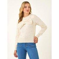 Roman Dusk Pearl Bow Knit Jumper - Ivory