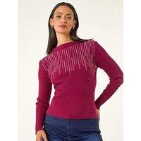 Roman Dusk Sparkly Knit Jumper - Burgundy