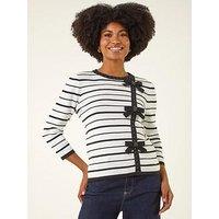 Roman Stripe Bow Detail Knit Jumper - Ivory