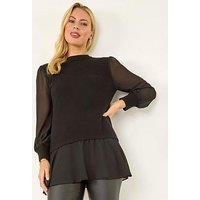 Roman Petite Contrast Chiffon Knit Jumper - Black