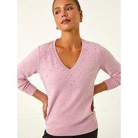 Roman Petite Faux Pearl Hotfix Knit Jumper - Light Pink
