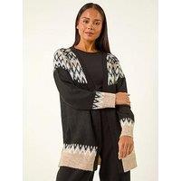 Roman Petite Fairisle Knit Cardigan - Black