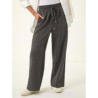 Roman Petite Stripe Wide Leg Stretch Trouser - Grey