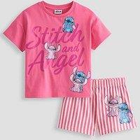 Disney Lilo & Stitch And Angel Stripe Shortie Pyjamas - Pink