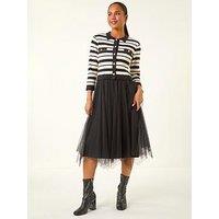 Roman Petite Stripe Knit Midi Dress - Black