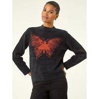 Roman Butterfly Crew Neck Knit Jumper - Black