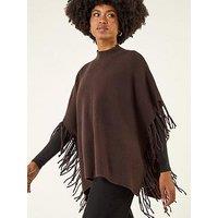 Roman Fringe Hem Knit Poncho - Chocolate