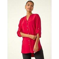 Roman Notch Neck Longline Blouse - Red
