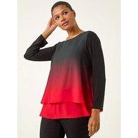 Roman Ombre Chiffon Overlay Top - Red