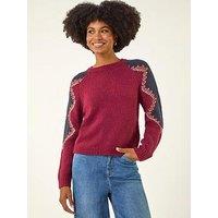 Roman Colour Block Soft Knit Jumper - Burgundy