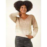 Roman Ombre V-Neck Knit Jumper - Beige