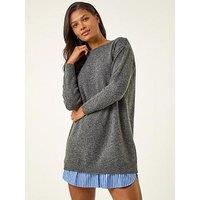 Roman Mock Shirt Knitted Dress - Grey