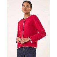 Roman Heart Button Scallop Edge Cardigan - Red