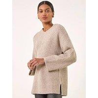 Roman Chunky V-Neck Knit Jumper - Beige