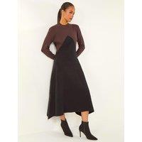 Roman Petite Contrast Knit Midi Dress - Black