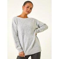 Roman Petite Sequin Cable Knit Jumper - Grey
