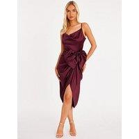 Quiz Burgundy Bow Front Midi Dress