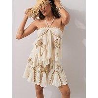 The Very Collection Palm Tree Embroidered Skirt Co Ord - Cream