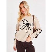 Quiz Stone Stitch Bow Jumper