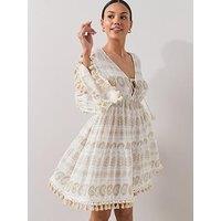 The Very Collection Paisley Sequin Tassel Beach Mini Dress - Cream