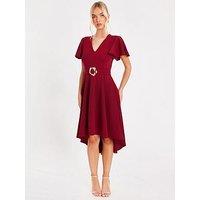 Quiz Burgundy Dip Hem Midi Dress