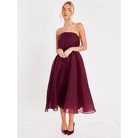 Quiz Burgundy Organza Midi Skater Dress