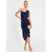 Quiz Navy Satin Ring Strap Midaxi Dress