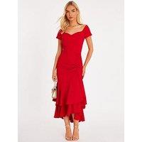 Quiz Red Ruffle Hem Midaxi Dress
