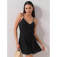 The Very Collection Pearl Embellished Crochet Mini Dress - Black