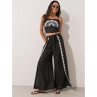 The Very Collection Embroidered Beach Trouser Co Ord - Black