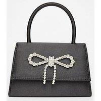 Quiz Black Diamante Bow Top Handle Bag