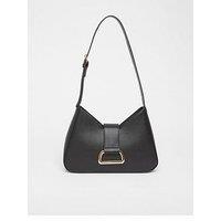 Quiz Black Faux Leather Buckle Shoulder Bag