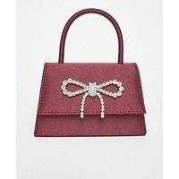 Quiz Dark Red Diamante Bow Top Handle Bag