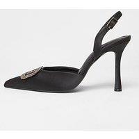 Quiz Black Satin Brooch Court Heels