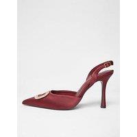 Quiz Burgundy Satin Brooch Court Heels