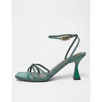 Quiz Bottle Green Satin Strappy Flared Heels