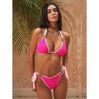 Moda Minx Contrast Binding Amour Tie Side Full Brief Bikini Bottom - Hot Pink/Baby Pink