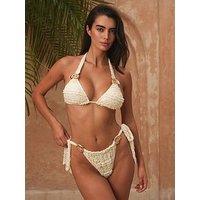Moda Minx Lace Nautilus Ruched Tie Side Bikini Bottoms - White Lace