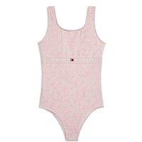 Tommy Hilfiger Girls Square Neck Print Swimsuit - Pink