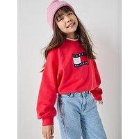 Tommy Hilfiger Girls Wave Flag Crew Neck Sweatshirt - Red
