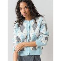 The Very Collection Crew Neck Argyle Long Sleeve Cardigan - Multi