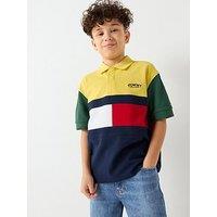 Tommy Hilfiger Boys Monotype Colourblock Short Sleeve Rugby Polo Shirt - Multi