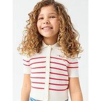 Tommy Hilfiger Girls Sweater Rib Short Sleeve Polo Shirt - Red/White